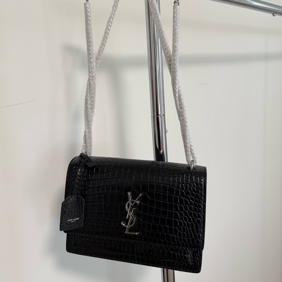 Saint Laurent Croc Embossed Leather Crossbody Bag New - Picture 7 of 16